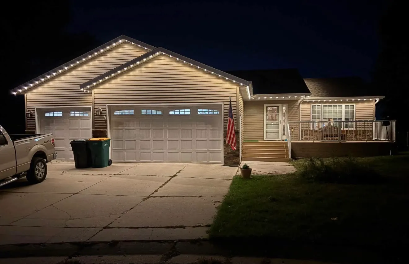 Permanent lights in warm white on a ranch at night